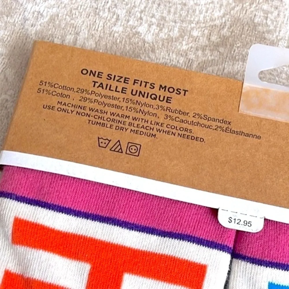 Brand New Set of 3 Pairs of Hallmark Toe of a Kind Crew Socks Rainbow Bunnies